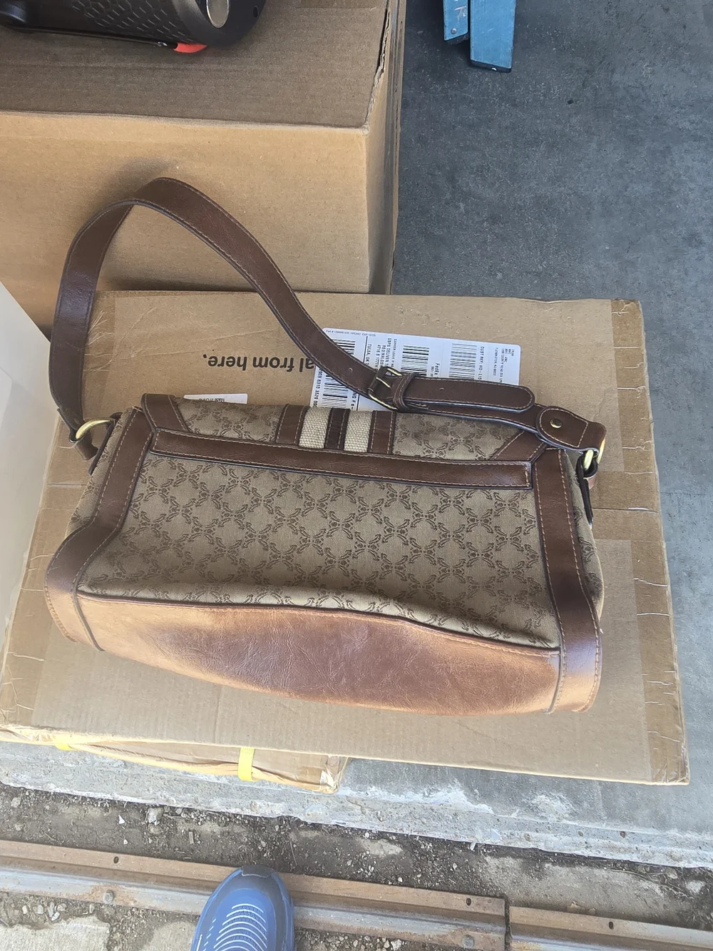 Rosetti Brown Patterned Canvas & Leather Messenger Bag